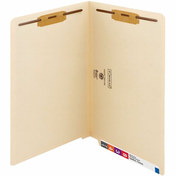 Smead Straight Tab Cut Legal Recycled Fastener Folder - 8 1/2" x 14" - 3/4" Expansion - 2 x 2B Fastener(s) - 2" Fastener Capacity for Folder - End Tab Location - Manila - Manila - 10% Recycled - 50 / Box