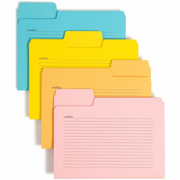 Smead SuperTab 1/3 Tab Cut Letter Recycled Top Tab File Folder - 8 1/2" x 11" - Top Tab Location - Assorted Position Tab Position - Pink, Yellow, Goldenrod, Aqua - 10% Recycled - 12 / Pack