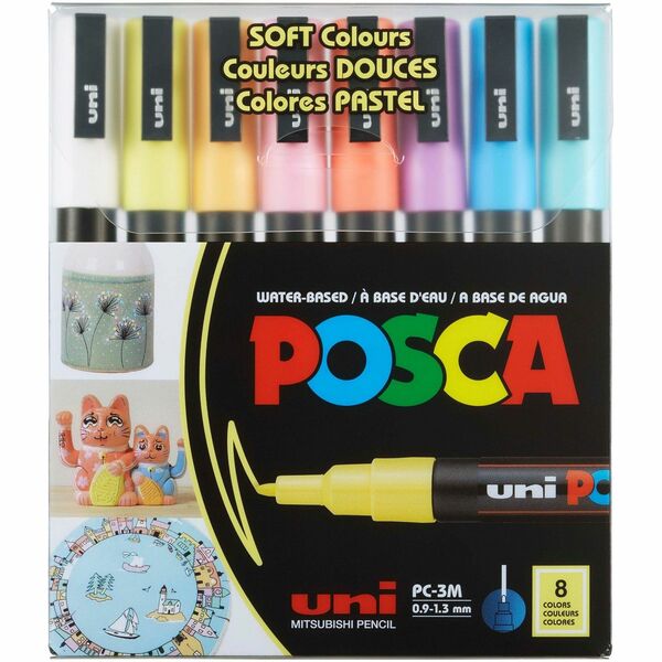 uniball™ POSCA Paint Marker - Fine Marker Point - 0.9 mm, 1.3 mm Marker Point Size - Bullet Marker Point Style - White, Yellow, Apricot, Pink, Lavender, Blue, Green Water Based Ink - 8 / Pack