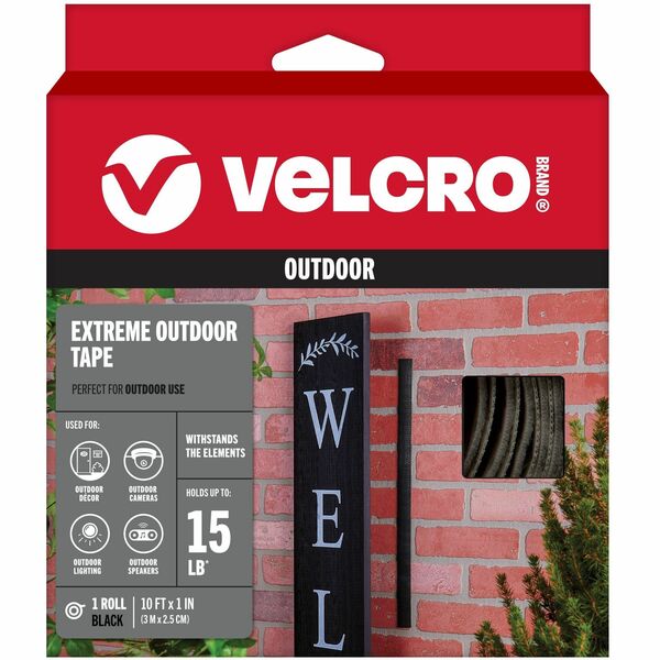 VELCRO® 91843 Heavy Duty Extreme Outdoor - 10 ft Length x 1" Width - Plastic - Weather Resistant, UV Resistant, Water Resistant - For Indoor, Outdoor - 1 / RollRoll - Black