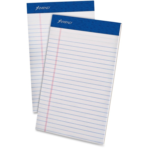 Ampad Perforated Ruled Pads - 50 Sheets - Stapled - 0.28" Ruled - 20 lb Basis Weight - 5" x 8" - White Paper - White Cover - Sturdy Back, Header Strip, Micro Perforated, Chipboard Backing - 1 Dozen