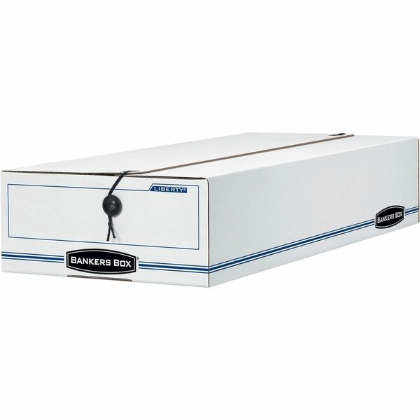 Bankers Box Liberty Check and Form Boxes - Internal Dimensions: 9.50" Width x 23.25" Depth x 4.25" Height - External Dimensions: 9.5" Width x 23.8" Depth x 4.5" Height - String/Button Tie Closure - Light Duty - Stackable - Fiberboard - White, Blue - For Check, Voucher Slip, File - Recycled - 12 / Carton