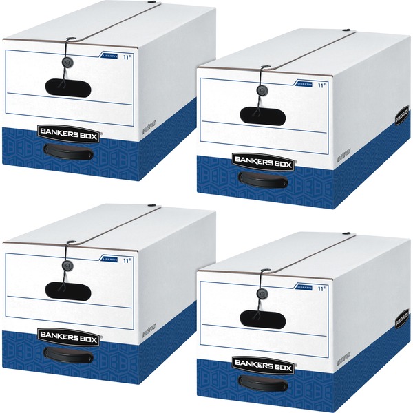 Bankers Box Liberty File Storage Boxes - Internal Dimensions: 12" Width x 24" Depth x 10" Height - External Dimensions: 12.3" Width x 24.1" Depth x 10.8" Height - Media Size Supported: Letter - String/Button Tie Closure - Stackable - Fiberboard - White, Blue - For File - Recycled - 4 / Carton