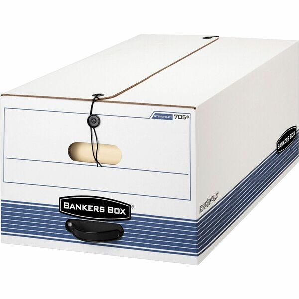 Bankers Box Stor/File String & Button Legal Storage Box - Internal Dimensions: 15" Width x 24" Depth x 10" Height - External Dimensions: 15.3" Width x 24.1" Depth x 10.8" Height - Media Size Supported: Legal - String/Button Tie Closure - Medium Duty - Stackable - Corrugated Paper - White, Blue - For File - Recycled - 12 / Carton