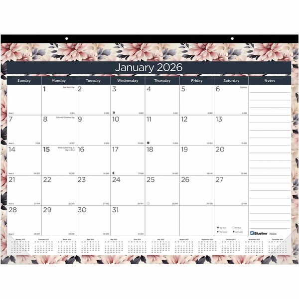 Blueline Abstract Floral Monthly Desk Pad - Monthly - 12 Month - January 2025 - December 2025 - 1 Month Single Page Layout - 17" x 22" Sheet Size - Desk Pad - Abstract Floral, Clear - Chipboard, Vinyl - Dated Planning Page, Daily Block, Notes Section, Reference Calendar, Tear-off, Perforated, Reinforced, Writable Surface, Top Bound, Printed, Punched - 1 Each