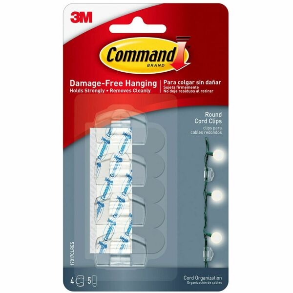 Command Round Cord Clips with Clear Strips - Cord Clip - Clear - 4