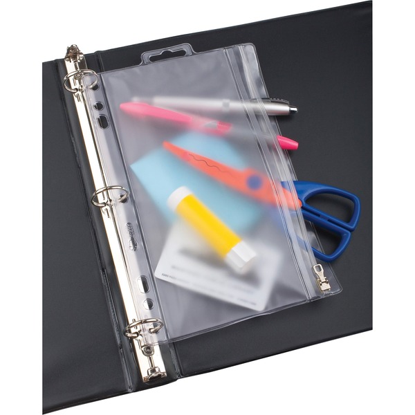 Oxford Zipper Binder Pockets - 9 1/2" x 6" Sheet - 5 x Holes - Ring Binder - Rectangular - Frost - Vinyl, Poly - 1 Each