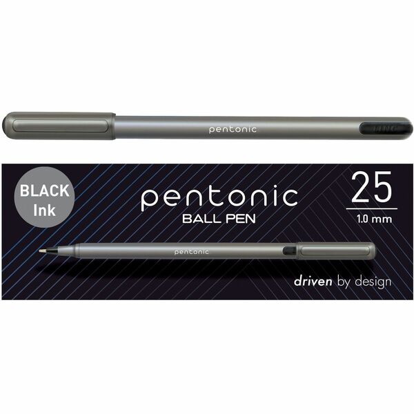 Pentonic Ballpoint Pen Set - 1 mm Pen Point Size - Black - Nickel Silver Tip - 25 / Box