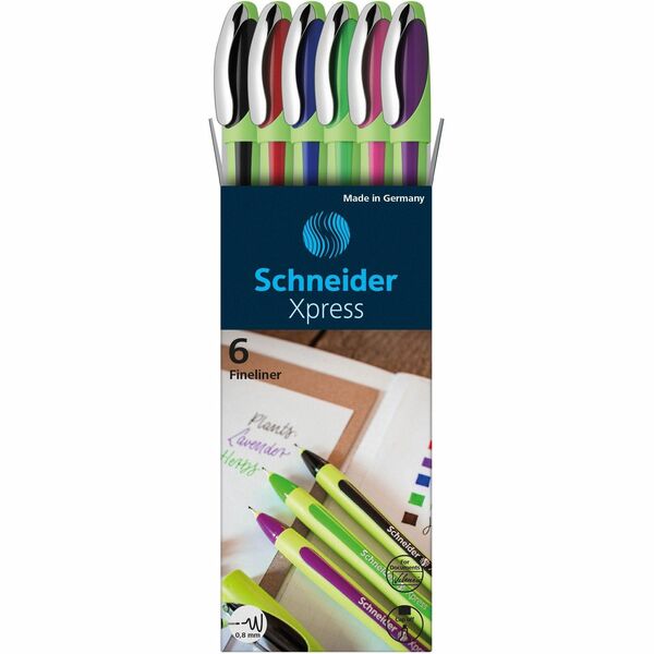 Schneider Xpress Fineliner Pen - Fine Pen Point - 0.8 mm Pen Point Size - Assorted - Rubberized Barrel - Fiber Tip - 6 / Pack