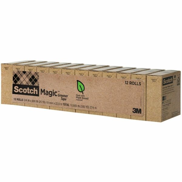 Scotch 3/4"W Magic Greener Tape Rolls - 25 yd Length x 0.75" Width - 1" Core - Split Resistant, Tear Resistant, Yellowing Resistant - For Office - 12 / Pack - Matte - Clear
