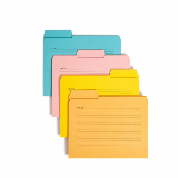 Smead SuperTab 1/3 Tab Cut Letter Recycled Top Tab File Folder - 8 1/2" x 11" - 1 x 2K Fastener(s) - Top Tab Location - Pink, Yellow, Goldenrod, Aqua - 10% Recycled - 24 / Pack