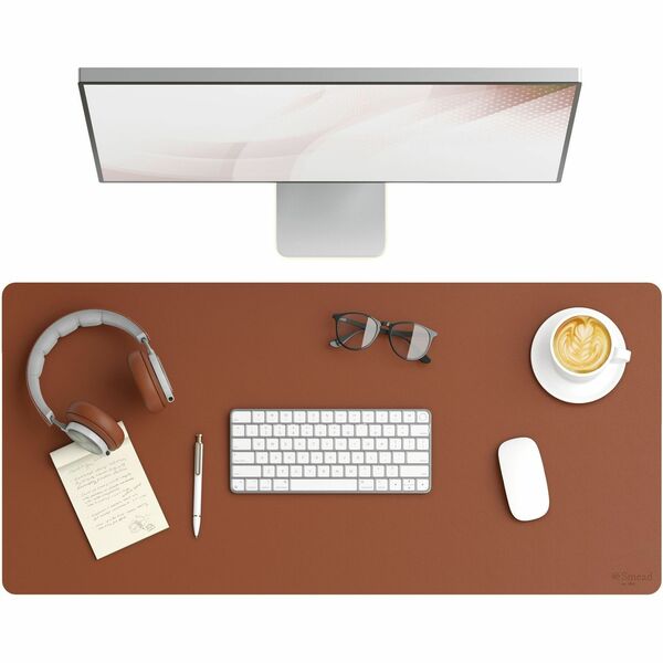 Smead Waterproof Desk Pad - Rectangular - 17" Width36" Depth - Faux Suede - Vegan Leather - Saddle