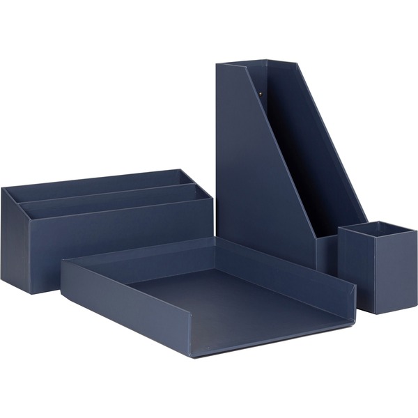 U Brands 4 Piece Desk Organization Kit - 4.1" Height x 9.8" Width12" Lengthsktop - Sturdy, Lightweight - Navy - Chipboard, Paper - 1 Each