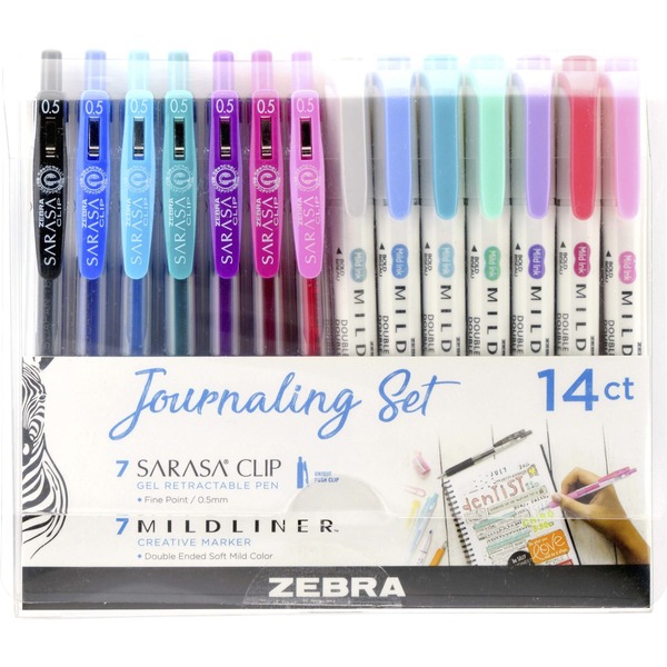 Zebra Journaling Set Mildliner & Sarasa Clip Gel Pen and Highlighter Set - 1 mm Pen Point Size - Bullet, Chisel Marker Point Style - Multi Gel-based Ink - 14 / Pack