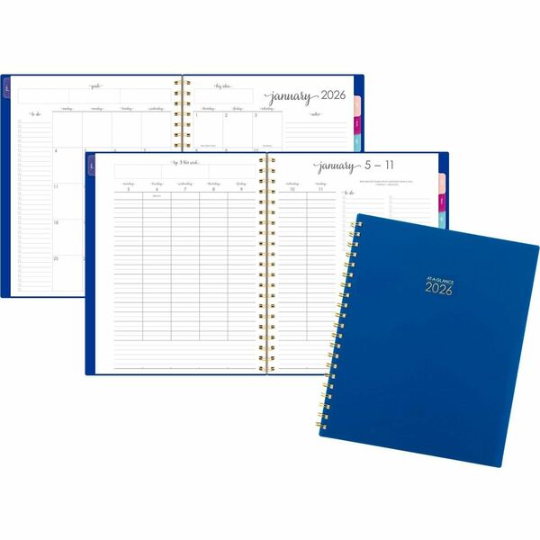 At-A-Glance Harmony Weekly/Monthly Planner - Weekly, Monthly - 13 Month - January 2025 - January 2026 - 1 Week, 1 Month Double Page Layout - 8 1/2" x 11" Sheet Size - Twin Wire - Blue - Poly - Goal Section, Dated Planning Page, Bleed Resistant Paper, Appointment Schedule, To-do List, Tabbed, Holiday Listing, Three-Year Calendar Reference, Birthday Calendar, Contact Sheet, Double-sided Pocket, ... - 1 Each