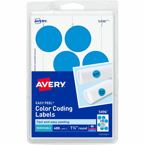 Avery® 1-1/4" Color-Coding Labels - - Height1 1/4" Diameter - Removable Adhesive - Round - Laser, Inkjet - Light Blue - 12 / Sheet - 400 / Pack