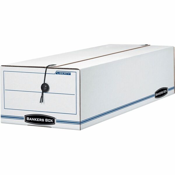 Bankers Box Liberty Check and Form Boxes - Internal Dimensions: 8.75" Width x 23.75" Depth x 7" Height - External Dimensions: 9" Width x 24.3" Depth x 7.5" Height - String/Button Tie Closure - Medium Duty - Stackable - Fiberboard - White, Blue - For Record Form, File - Recycled - 12 / Carton