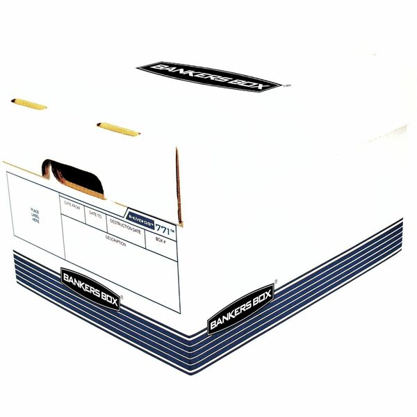 Bankers Box R-Kive Offsite File Storage Box - Internal Dimensions: 12" Width x 15" Depth x 10" Height - External Dimensions: 12.9" Width x 16.6" Depth x 10.3" Height - Lift-off Closure - Stackable - White, Blue - Recycled - 20 / Pack