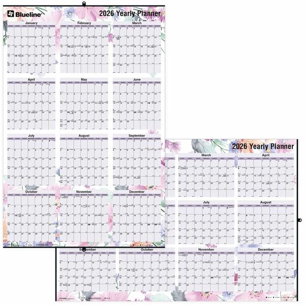 Blueline Tropical Annual Wall Calendar 24"x 36" , English - Large Size - Monthly, Yearly - January 2025 - December 2025 - 36" x 24" Sheet Size - Wall MountMetal - 3" Height x 3" Width - Yearly Calendar, Laminated, Eyelet, Hanging Hole, Printed - 1 Each