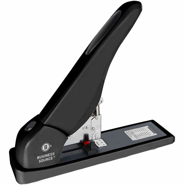 Business Source High-Capacity Stapler - 140 Sheets Capacity - 100 Staple Capacity - 1/4" , 5/16" , 3/8" , 1/2" , 3/5" , 2/3" Staple Size - 1 Each - Black - Metal