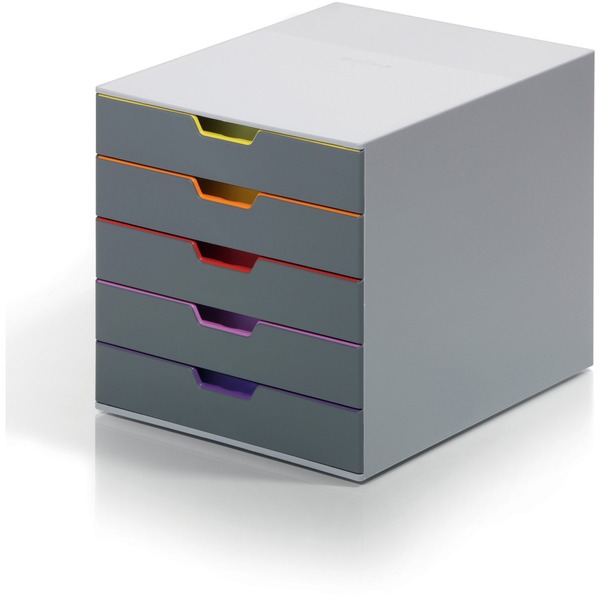 DURABLE® VARICOLOR® Desktop 5 Drawer Organizer - 11" W x 11-3/8" H x 14" D - 5 Drawers - Color Labeled Tabs - Charcoal