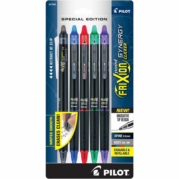 FriXion Synergy Clicker Erasable Gel Pen - Extra Fine Pen Point - 0.5 mm Pen Point Size - Retractable - Assorted - 5 / Pack