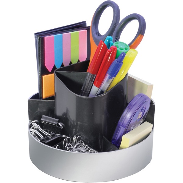 Kantek Rotating Desktop Organizer - 4.4" Height x 6" Widthsktop - Silver - 1 Each