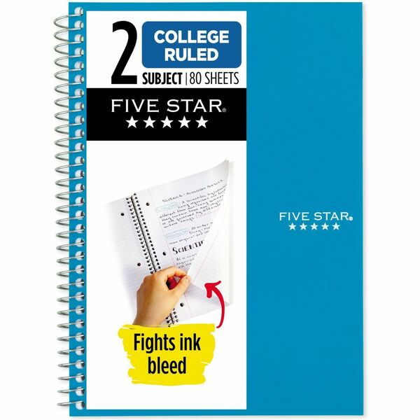 Mead College Ruled Notebook - 2 Subject(s) - 80 Sheets - Wire Bound - Ruled Margin - 6" x 9 1/2" - AssortedPlastic, Poly Cover - Durable, Water Resistant, Reinforced, Tear Resistant, Pocket Divider, Ink Resistant, Flexible Cover, Perforated, Easy Tear, Spiral Lock, Snag Resistant, ... - 1 Each
