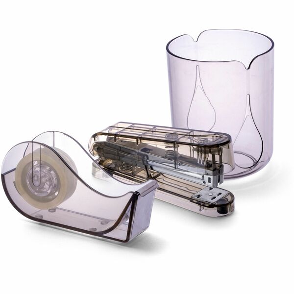 Officemate Recycled 3-Piece Desktop Organizer Set - Desktop - Durable, Sturdy - Translucent Gray - Plastic - 1 Each