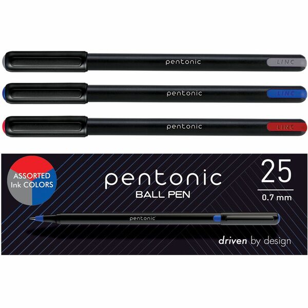 Pentonic Ballpoint Pen Set - 0.7 mm Pen Point Size - Assorted - Nickel Silver Tip - 25 / Box