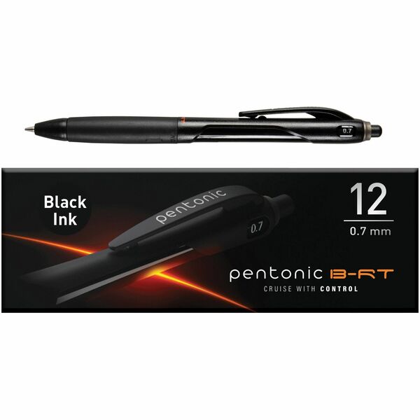 Pentonic Retractable Ballpoint Pens - Fine Pen Point - 0.7 mm Pen Point Size - Retractable - Black - Nickel Silver Tip - 12 / Dozen