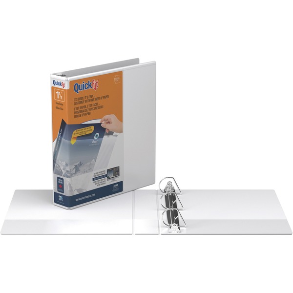 QuickFit D-Ring View Binders - 1 1/2" Binder Capacity - Letter - 8 1/2" x 11" Sheet Size - 350 Sheet Capacity - 1.50" Ring - D-Ring Fastener(s) - 2 Internal Pocket(s) - Vinyl - White - Recycled - Print-transfer Resistant, PVC-free, Exposed Rivet - 1 Each