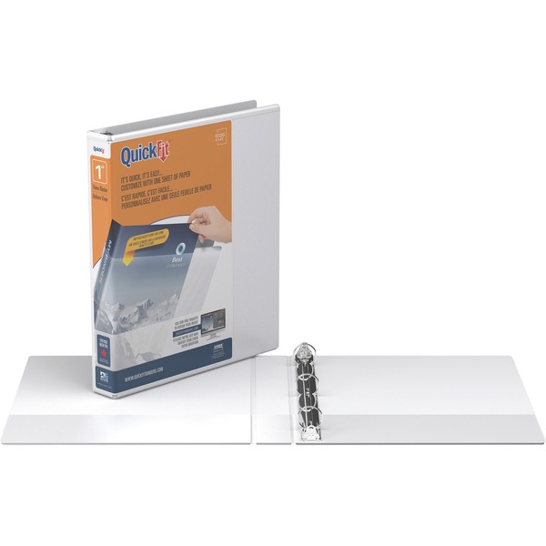 QuickFit Round Ring Unique Binder - 1" Binder Capacity - Letter - 8 1/2" x 11" Sheet Size - 200 Sheet Capacity - 1" Ring - Round Ring Fastener(s) - 2 Internal Pocket(s) - Vinyl - White - Recycled - Print-transfer Resistant, Exposed Rivet, PVC-free - 1 Each