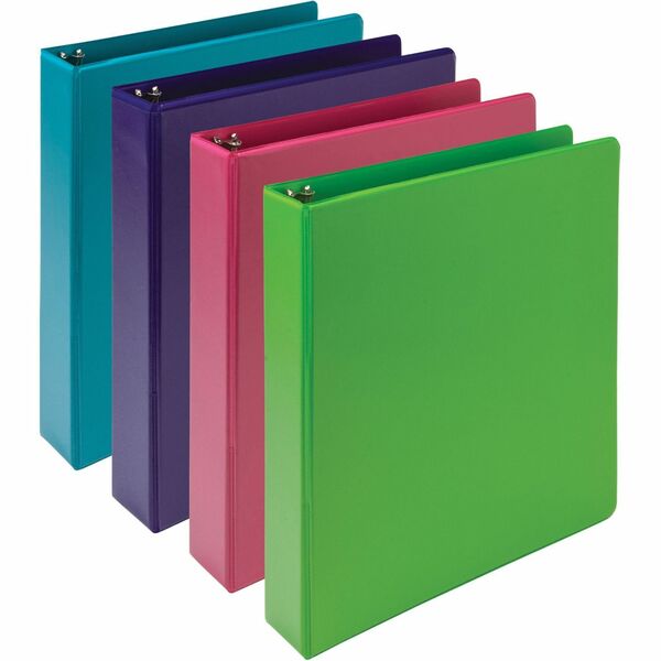 Samsill Earthchoice Durable View Binder - 1 1/2" Binder Capacity - Letter - 8 1/2" x 11" Sheet Size - 325 Sheet Capacity - 1.50" Ring - 3 x Round Ring Fastener(s) - 2 Internal Pocket(s) - Chipboard - Assorted - Recycled - Bio-based, Durable, Clear Overlay, Flexible - 4 / Pack