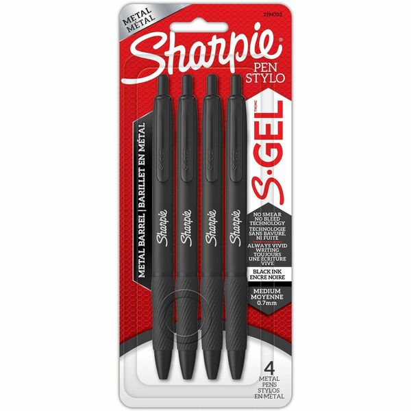 Sharpie S-Gel Pens - Bold Pen Point - 0.7 mm Pen Point Size - Metallic Black - Metallic Black Barrel - 2 / Pack