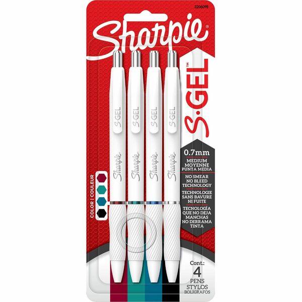 Sharpie S-Gel, White Fashion Barrel, Medium Point (0.7mm) - Medium, Bold Pen Point - 0.7 mm Pen Point Size - Update Classic Gel-based Ink - White Plastic Barrel - 4 Pack