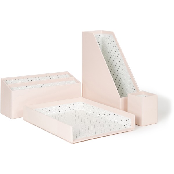 U Brands 4 Piece Desk Organization Kit - 4.1" Height x 9.8" Width12" Lengthsktop - Sturdy, Lightweight - Blush - Chipboard, Paper - 1 Each