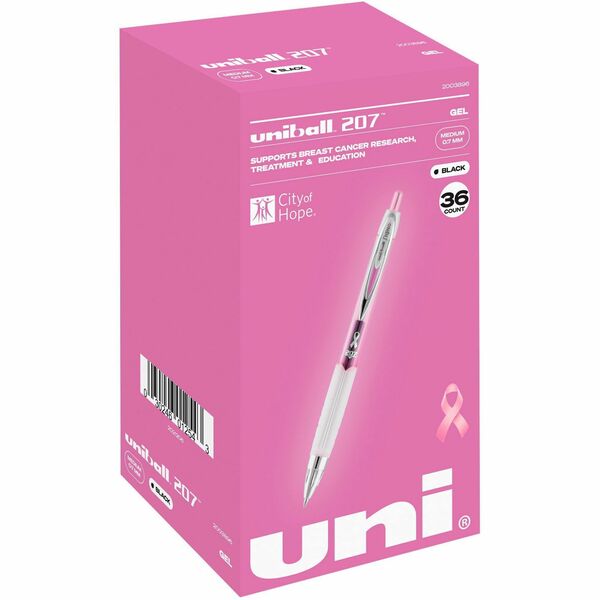 uniball™ 207 Gel Pens - Medium Pen Point - 0.7 mm Pen Point Size - Retractable - Black Pigment-based, Gel-based Ink - Pink Barrel - 36 / Box