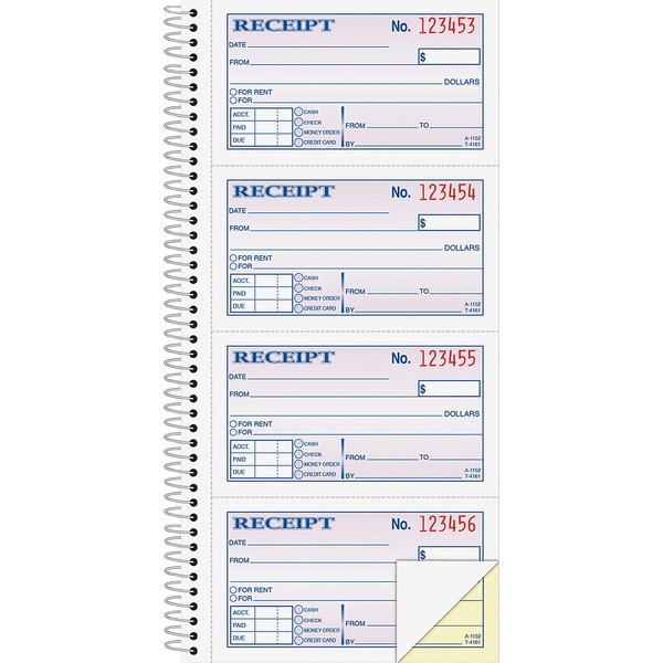 Adams Spiral 2-part Money/Rent Receipt Book - 200 Sheet(s) - Spiral Bound - 2 Part - 11" x 5.25" Form Size - White, Canary - Assorted Sheet(s) - 1 Each