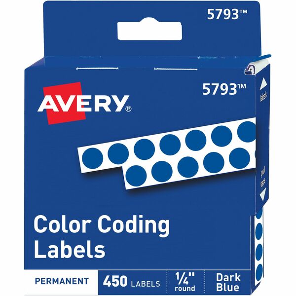 Avery® 1/4" Color-Coding Labels - - Height1/4" Diameter - Permanent Adhesive - Round - Dark Blue - 450 / Pack - Self-adhesive