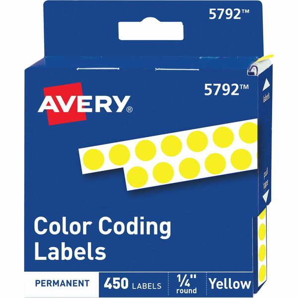 Avery® 1/4" Color-Coding Labels - - Height1/4" Diameter - Permanent Adhesive - Round - Yellow - 450 / Pack - Self-adhesive