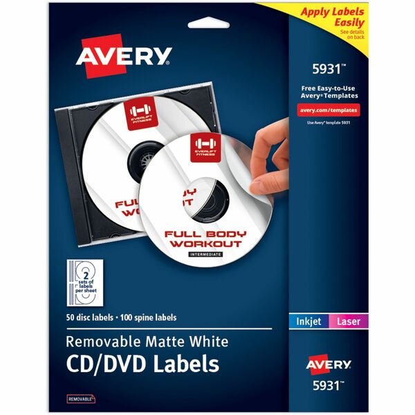 Avery® 5931 Laser Labels Shuttered Jewel Case Inserts with Software for CD/DVD - Laser - 50 / Pack