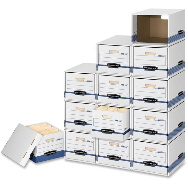 Bankers Box File/Cube File Storage Box Shell - Internal Dimensions: 13" Width x 16.50" Depth x 10.50" Height - External Dimensions: 13.9" Width x 16.9" Depth x 11.4" Height - Media Size Supported: Legal, Letter - Stackable - White, Blue - For File - Recycled - 6 / Carton