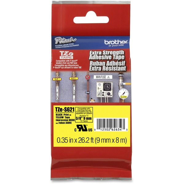 Brother P-touch Industrial TZe Tape Cartridges - 11/32" Width - Permanent Adhesive - Thermal Transfer - Black, Yellow - 1 Each