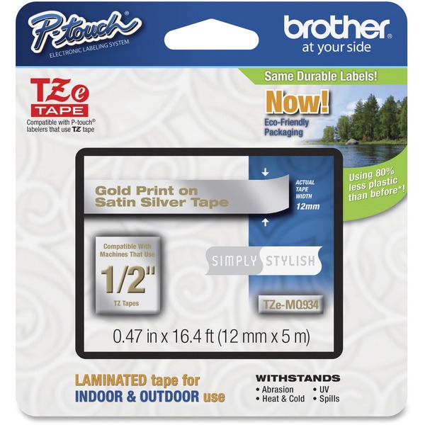 Brother P-Touch TZe Laminated Tape - 15/32" Width - Permanent Adhesive - Thermal Transfer - Gold, Satin Silver - Plastic - 1 Each - Water Resistant - High Durable, Grease Resistant, Abrasion Resistant, Chemical Resistant, Fade Resistant, Temperature Resistant, Grime Resistant