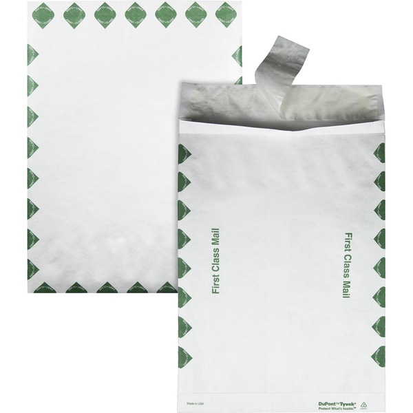 Survivor® 10 x 13 x 1-1/2 DuPont Tyvek Expansion First Class Border Envelopes - First Class Mail - 10" Width x 13" Length - 1 1/2" Gusset - 14 lb - Peel & Seal - Tyvek - 100 / Carton - White