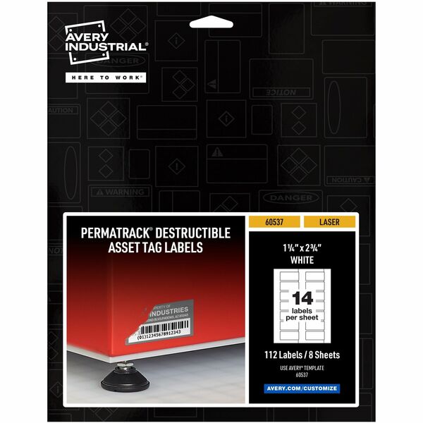 Avery® PermaTrack Destructible Asset Tag Labels - 1.25" Length x 2.75" Width - Rectangular - 112 / Pack - White