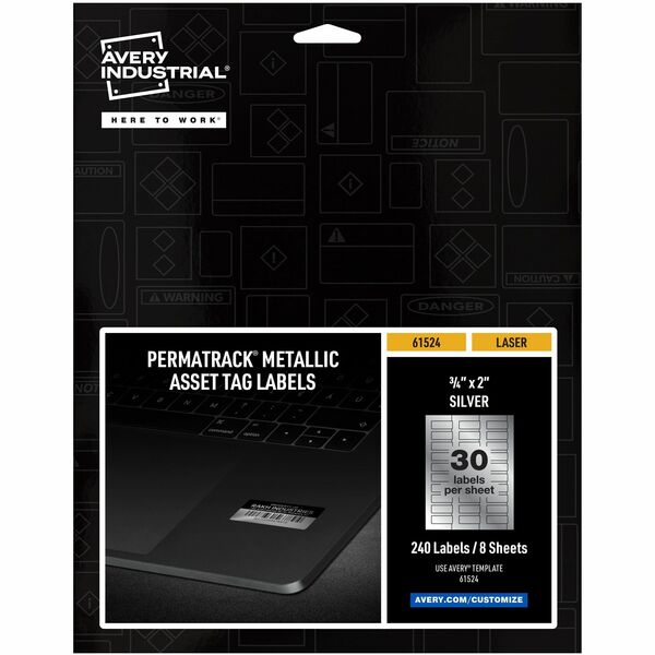 Avery® PermaTrack Metallic Asset Tag Labels, 3/4" x 2" , 240 Asset Tags - Waterproof - 3/4" Width x 2" Length - Permanent Adhesive - Rectangle - Laser - Silver - Film - 30 / Sheet - 8 Total Sheets - 240 Total Label(s) - 5 - PVC-free, Print-to-the Edge, Permanent Adhesive, Chemical Resistant, Abrasion Resistant, Customizable