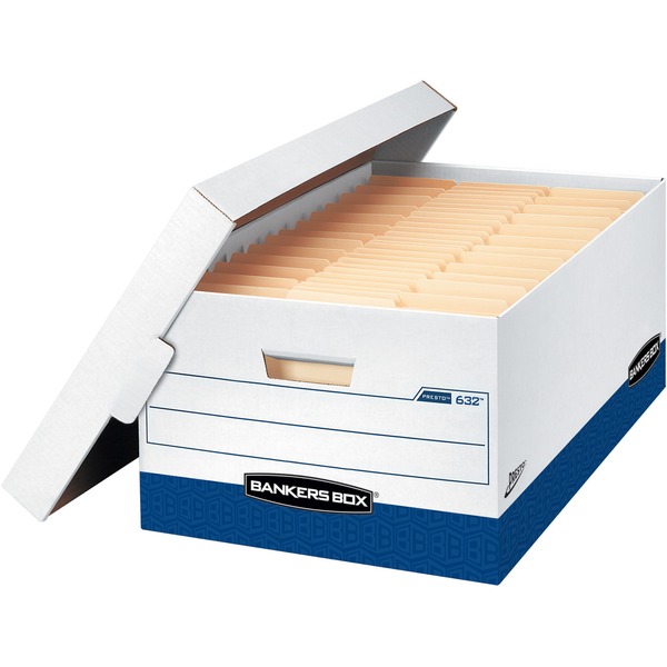 Bankers Box Presto Lift-off Lid Heavy-duty Legal Box - Internal Dimensions: 15" Width x 24" Depth x 10" Height - External Dimensions: 16" Width x 25.4" Depth x 10.5" Height - 800 lb - Lift-off Closure - Heavy Duty - Stackable - White, Blue - For Document, File - Recycled - 12 / Carton