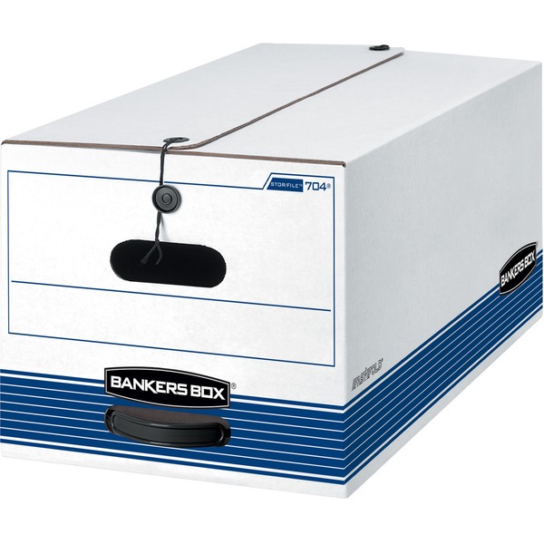 Bankers Box STOR/FILE File Storage Box - Internal Dimensions: 12" Width x 24" Depth x 10" Height - External Dimensions: 12.3" Width x 24.1" Depth x 10.3" Height - Media Size Supported: Letter - String/Button Closure - Medium Duty - Stackable - Plastic - White, Blue - Recycled - 20 / Carton